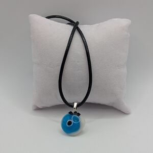Artisan Handmade evil eye drop pendant necklace on black faux leather chain